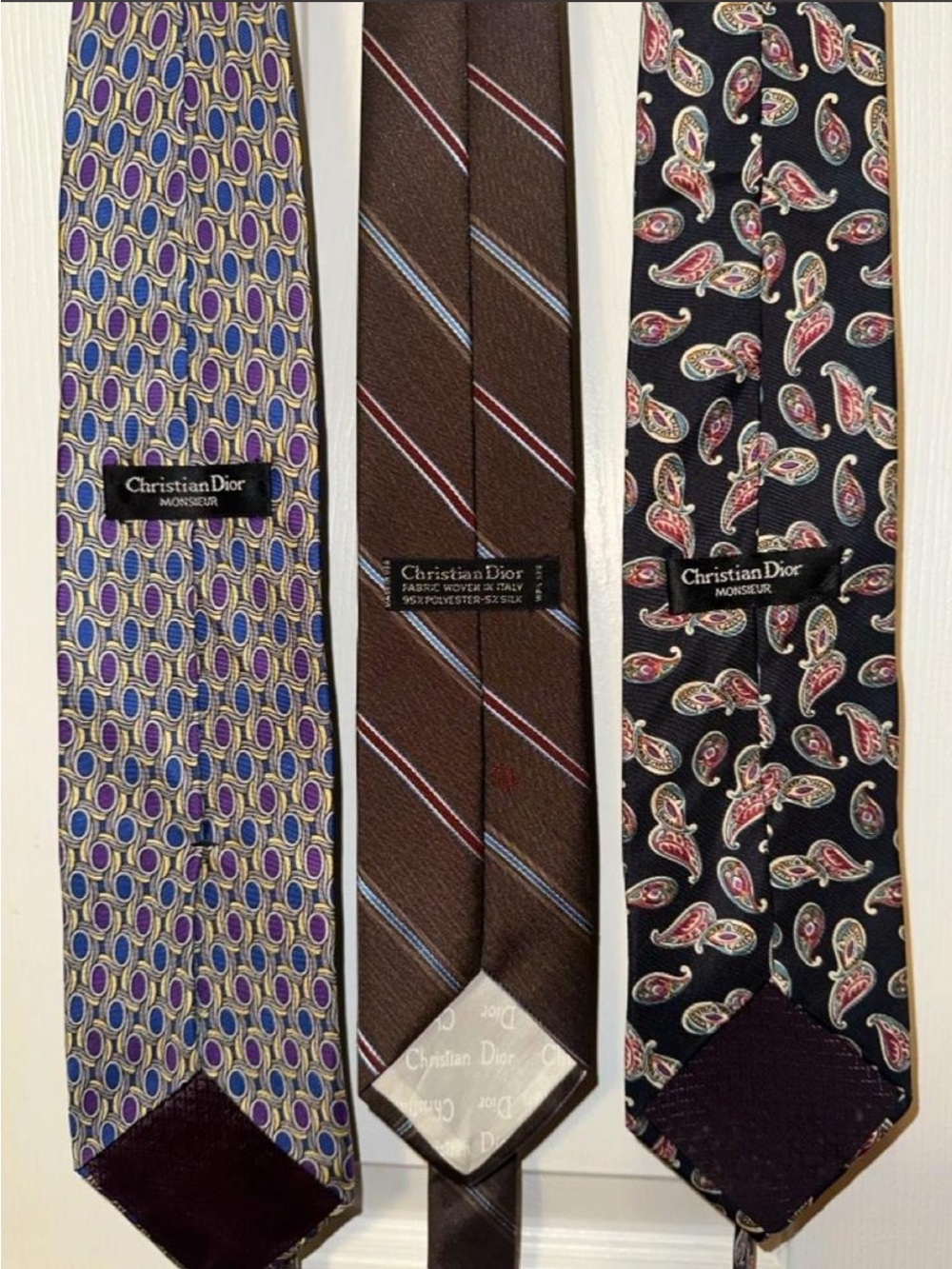 Christian Dior Men's Lot of 3 Silk Patterned Ties